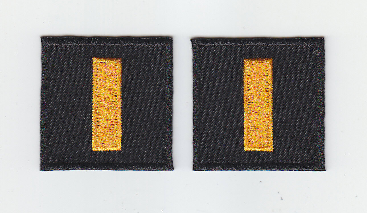 LT Lieutenant DARK GOLD on BLACK rank insignia collar patches 1.5"